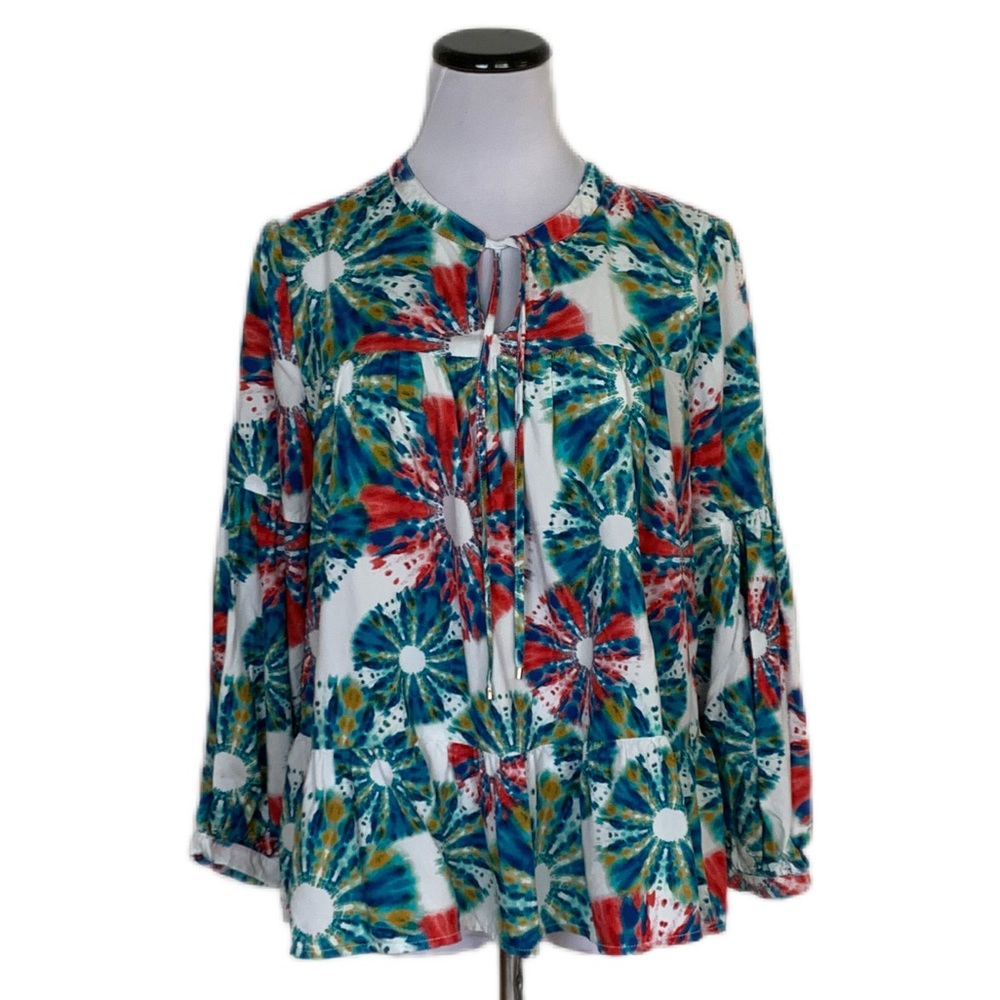 Tommy Hilfiger Size L Multi Colored Kaleidoscope Print BOHO Tiered Top | NWOT